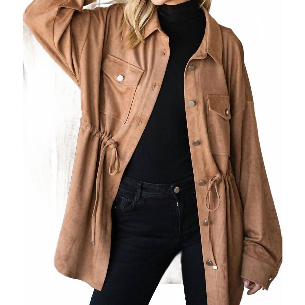 NEW COTTON BLEU faux suede button down front shirt jacket in brown